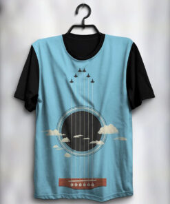 T-Shirts Skye Blue Guitar with Cloud Logo Casual Wear